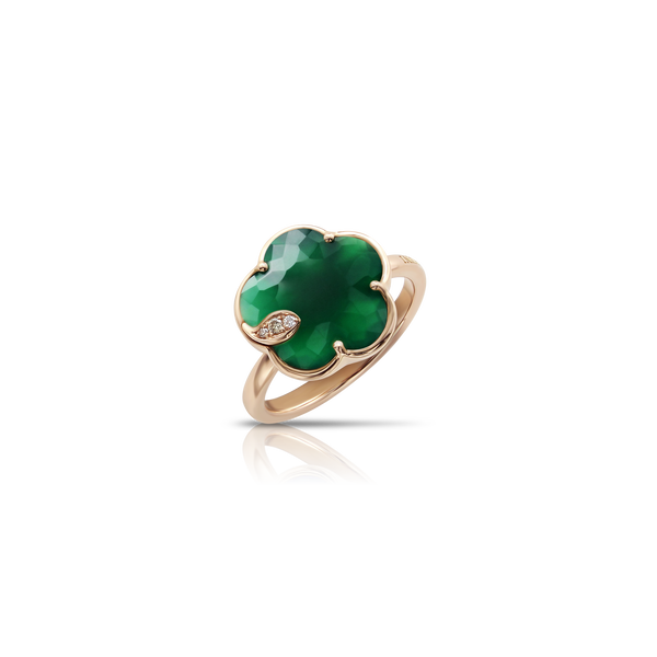 Petit Joli Rose Gold, Green Agate and Diamond Ring